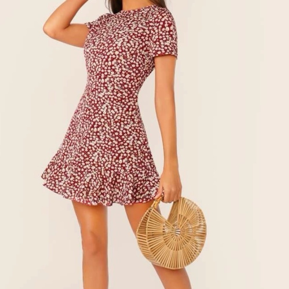 New floral print short sleeve mini dress - Picture 3 of 5